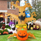 GOOSH Halloween Inflatables 8 FT Halloween Inflatable tree with Ghost Pumpkin and Owl, Halloween Dead Tree Decorations Scary Halloween Decorations with Built-in Lights for Halloween/Holiday/Party