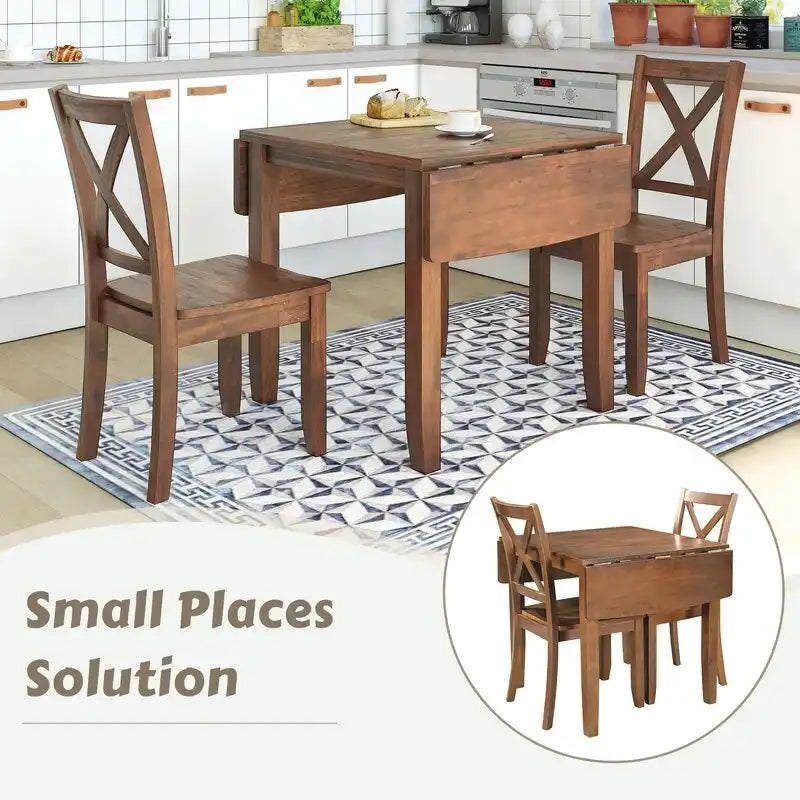 3-Piece Wood Drop Leaf Dining Table Set With 2 X-Back Chairs - 47.3x29.5x29.5inch