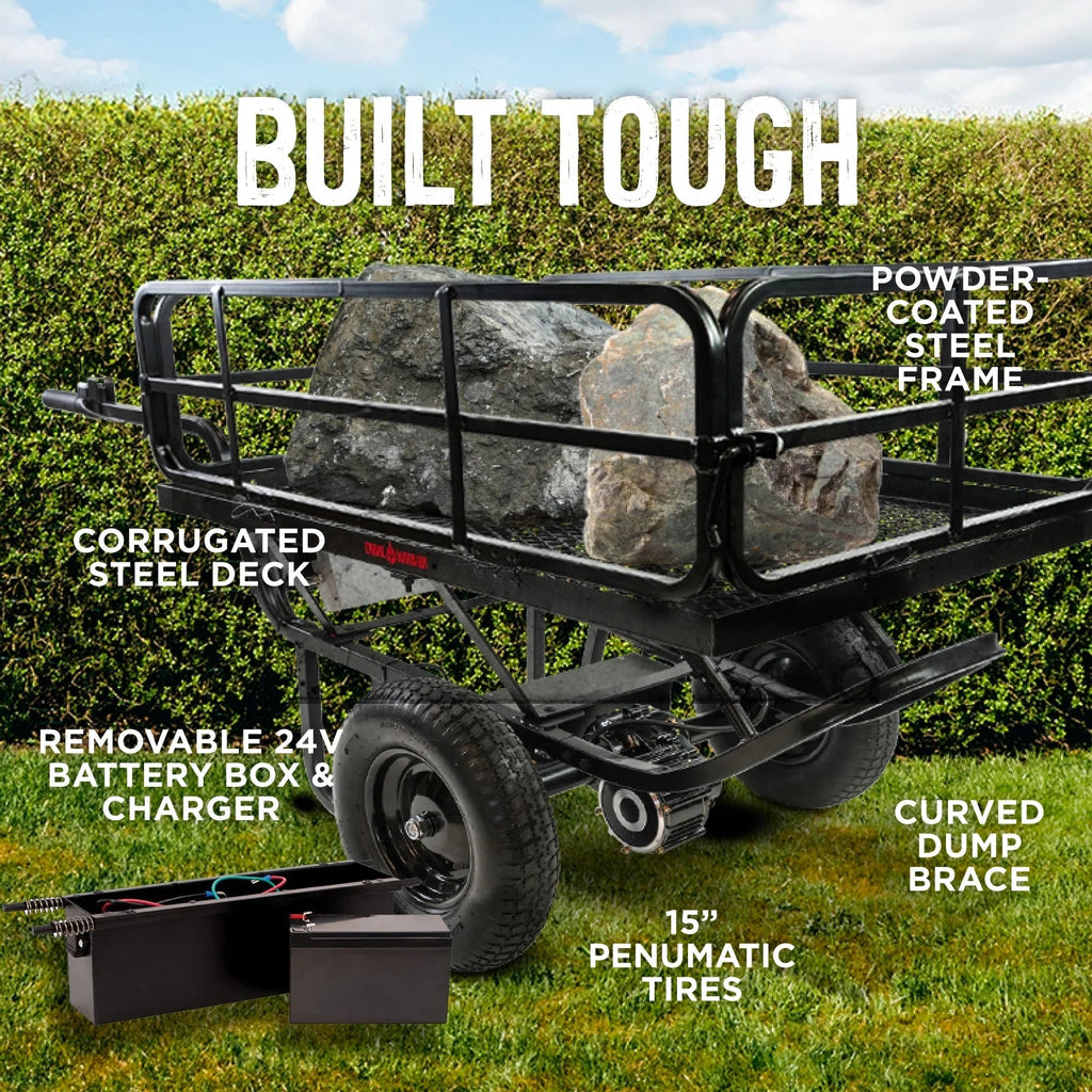 Chore Warrior Electric Wheelbarrow Powered Utility Cart, 350 LBS Capacity, Metal Mesh Deck, 8 Hour Battery Life