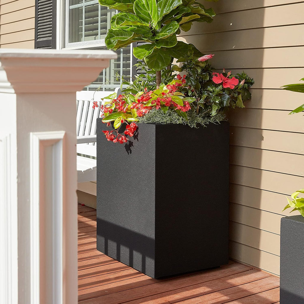 PolyStone Tall Indoor/Outdoor Column Planter, 18 in L x 23 in W x 30 in H, Black - Cozumel