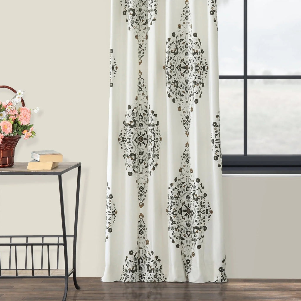 Medallion Damask Printed Cotton Room Darkening Curtain Panel, 1 Piece, 50 in W x 84/96/108/120 in L