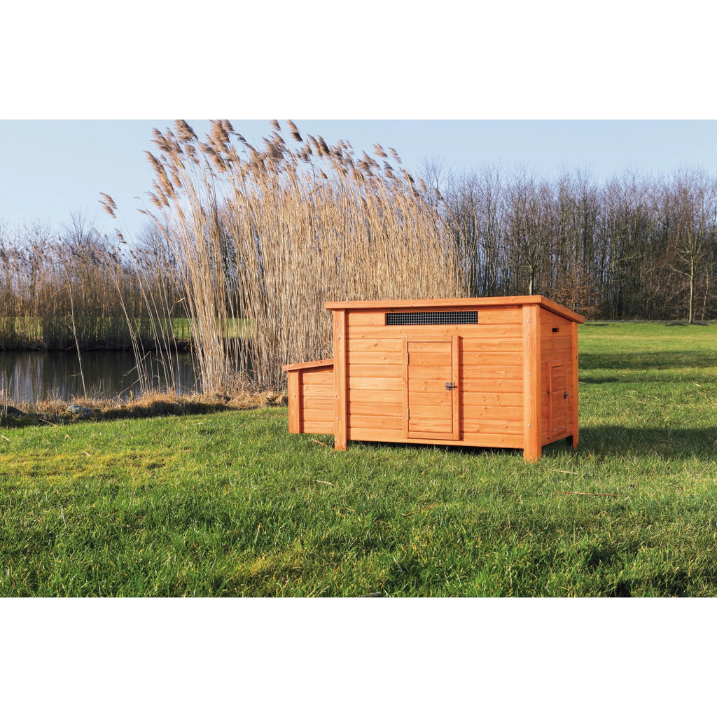 TRIXIE Weatherproof Outdoor Wooden Chicken Coop With 2 Nesting Boxes And Run, Brown