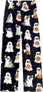 Halloween Pajama Pants for Women Men Couples Flannel Pjs Pants Fuzzy Pjs Pants Plush Pajama Bottom Costume Sleepwear Matching Pajamas Halloween Christmas Gifts