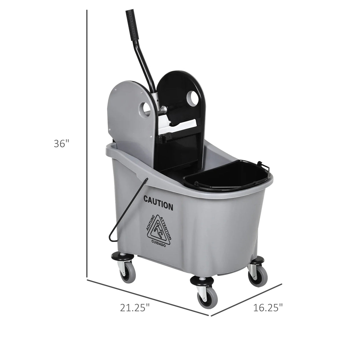 HOMCOM 9.5 Gallon Mop Bucket With Wringer Cleaning Cart, 38 Quart, Grey