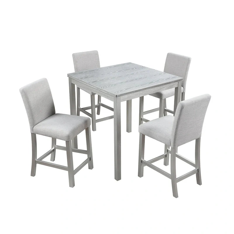 Modern 5-Piece Counter Height Dining Set With Square Table And 4 Upholstered Chairs