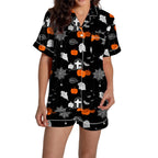 ChenYiFH Halloween Pajama Sets For Women 2 Piece Pumpkin Print Shirts And Pajamas Shorts Button Down Short Sleeve Sleepwear Black S