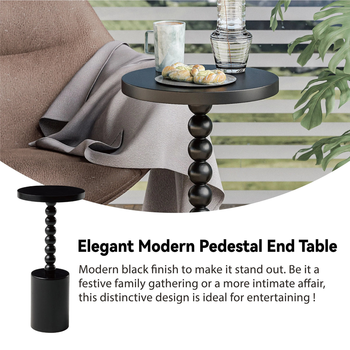 Wood Round Pedestal End Table With MDF Top And Solid Fir Wood Base