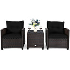 3-Piece Rattan Patio Conversation Set With Cushions And Coffee Table