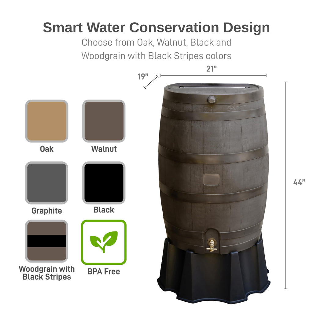 50 Gallon Rain Barrel With Brass Spigot And Flat-Back Design