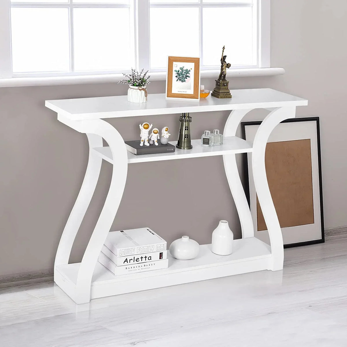 3-Tier Console Table With Storage Shelves - White