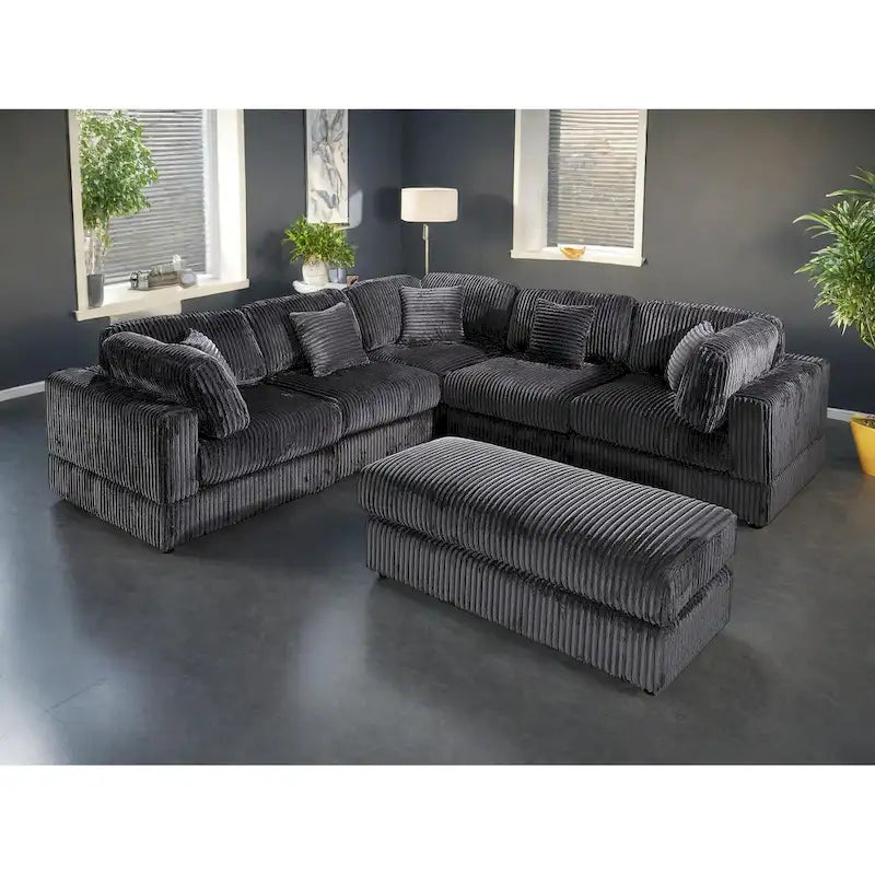 6-Piece Corduroy Upholstered L-Shaped Modular Sectional Sofa