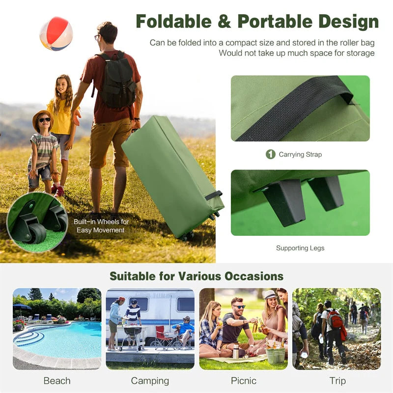 5-in-1 2-Person Portable Camping Tent Cot With Air Mattress, Sleeping Bags And Sunshade - Green & Blue