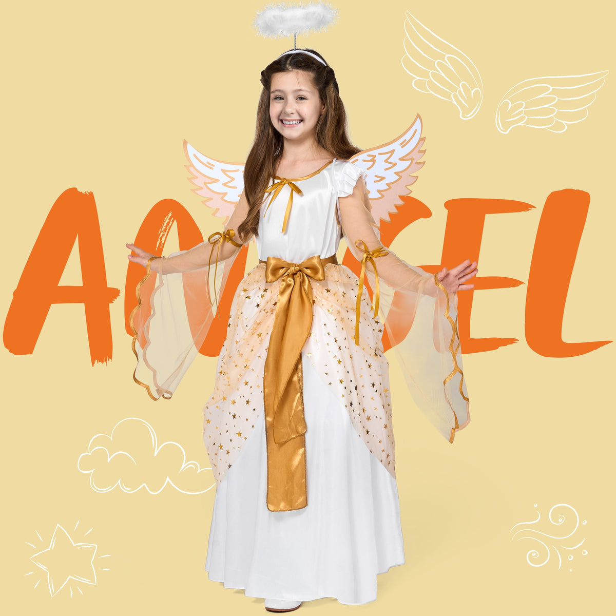 Joyfy Halloween Angel Costume for Girls, Angel Dress for Kids, Guardian Angel Set for Halloween Costumes Themed Party Cosplay