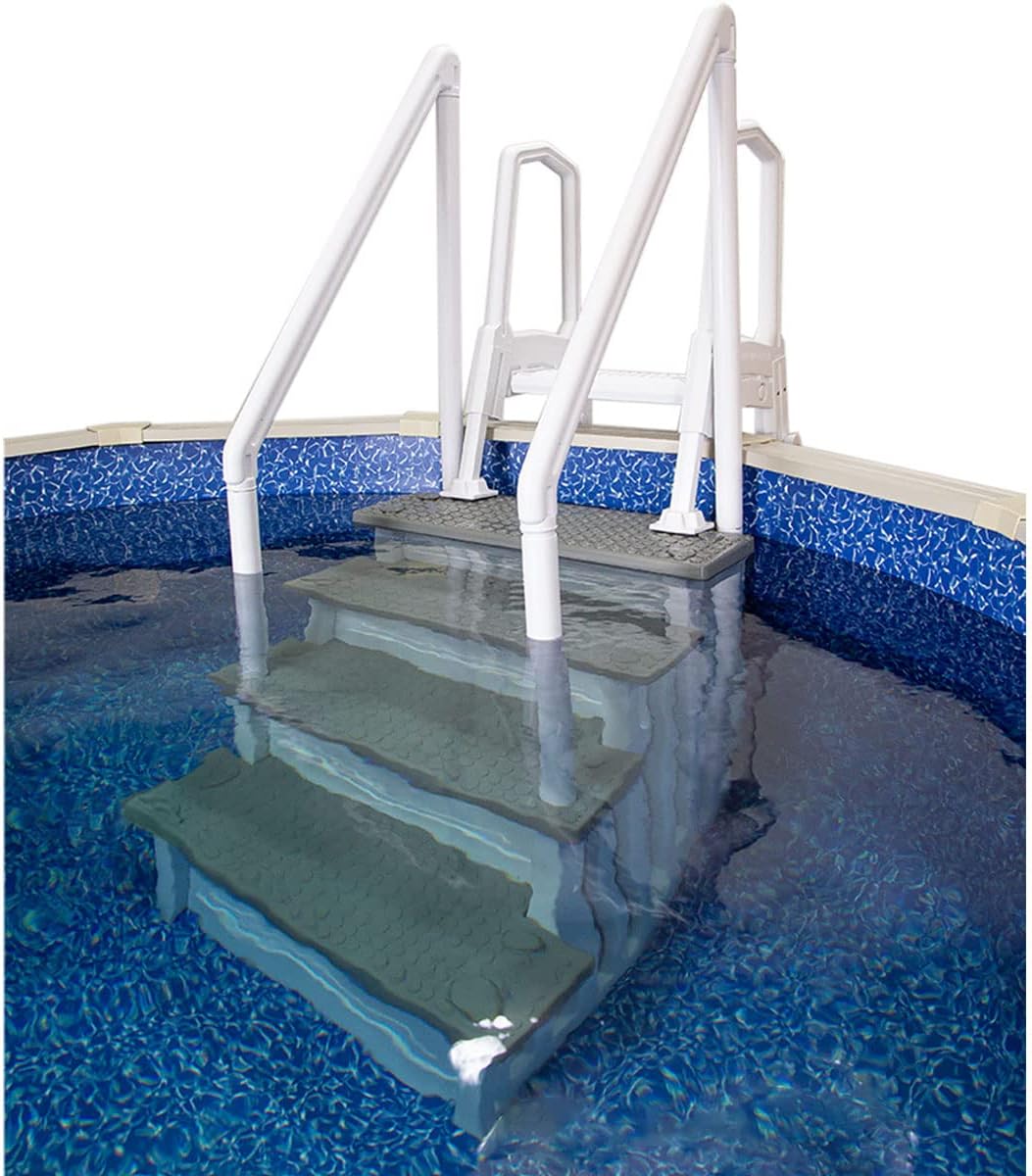 Aqua Select Anti-Slip In-Pool Steps, Gray, 28in W x 81in H, 300 lbs Capacity - For Above Ground Pools