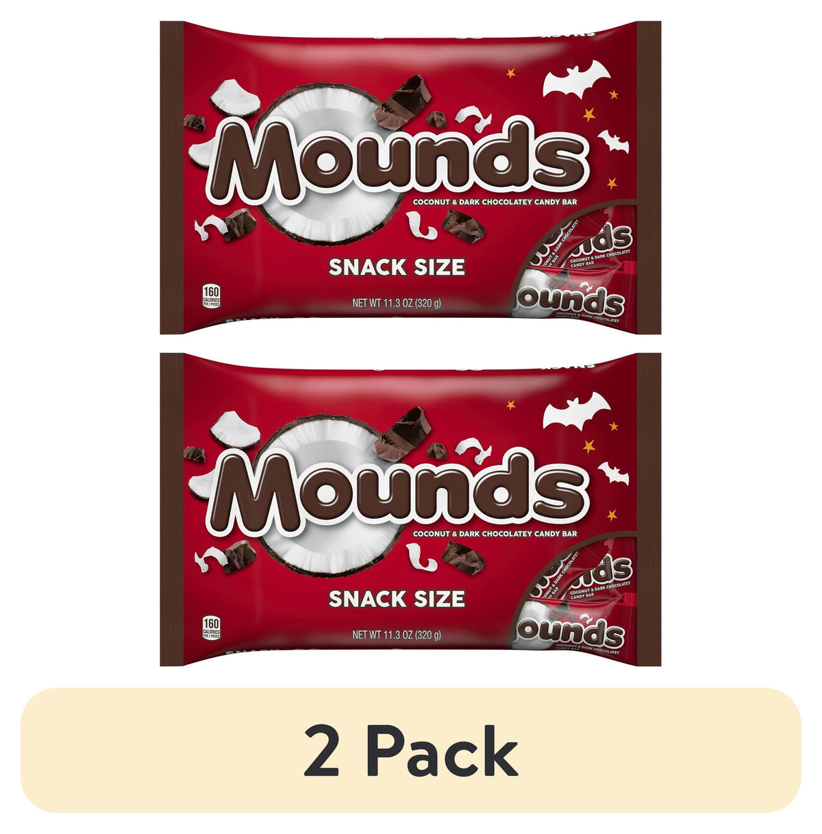 Mounds Coconut and Dark Chocolatey Snack Size, Halloween Candy Bag, 11.3 oz