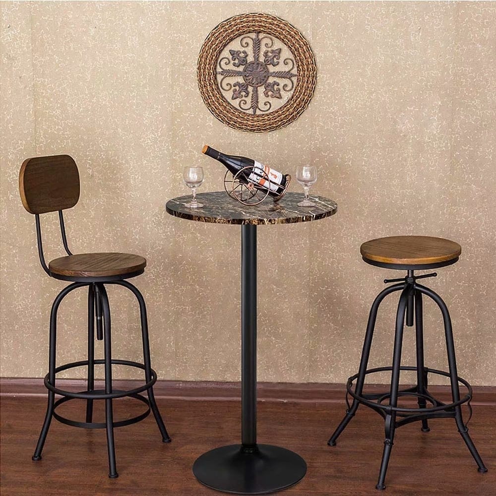 Round Bar-Height Bistro Pub Table With Metal Base And MDF Top, 23.8 x 23.8 x 39.5 Inch