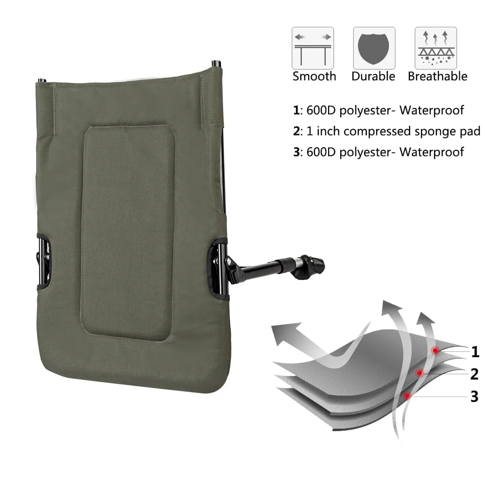VINGLI Oversized Fishing Chair With Footrest Support, 440 lbs, 160 Degree Adjustable Backrest, Black & Army Green