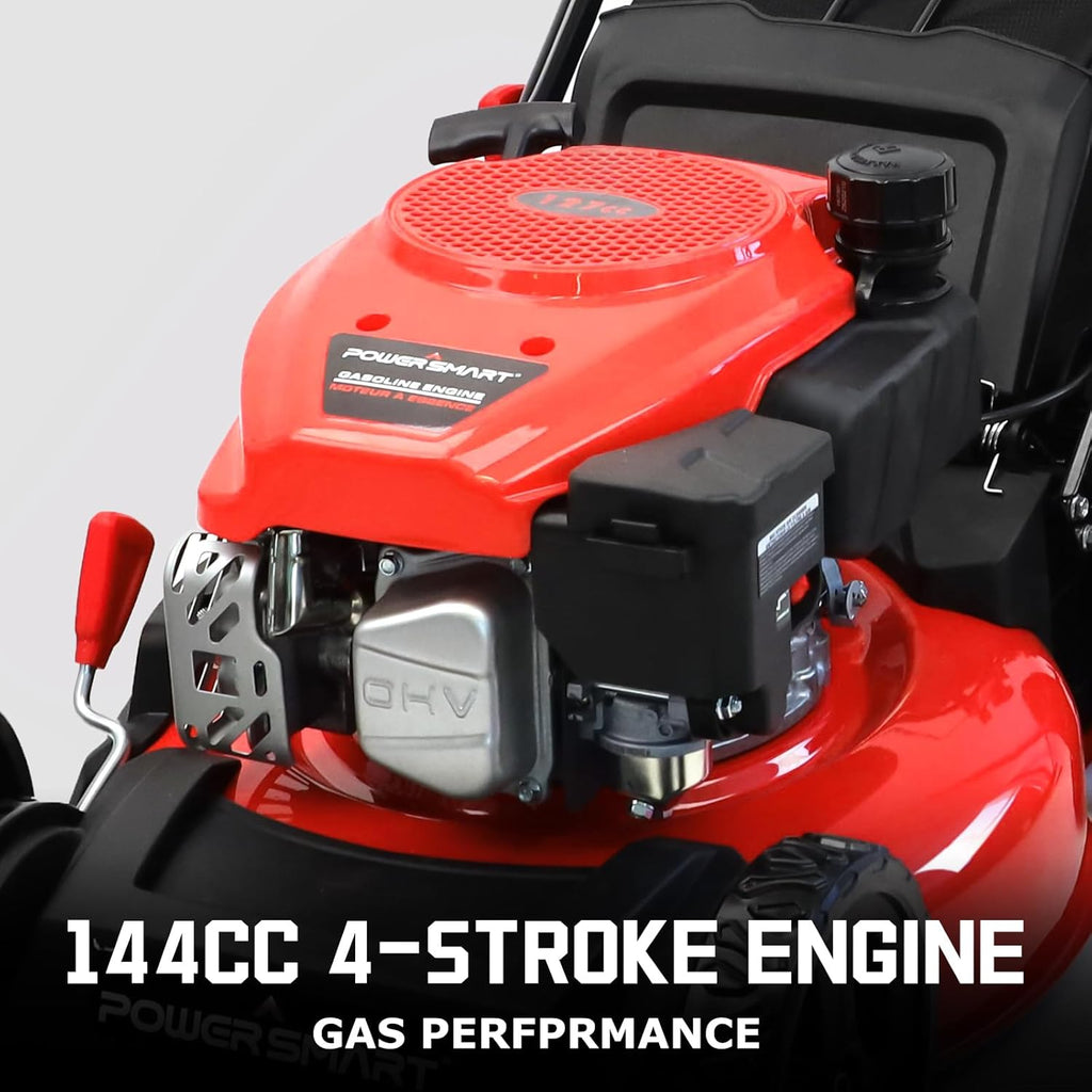 PowerSmart 18 in 144cc OHV 3-In-1 Gas-Powered Walk-Behind Lawn Mower With Mulch Bag