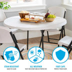 Lifetime 48 inch Round Fold-In-Half Table, White Granite - 280064