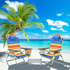 2-Pack 5-Position Outdoor Folding Backpack Beach Chairs With Side Table Set