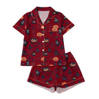 CUZIBR Girls Halloween Pajamas Sets Soft Comfortable Ghost Pumpkin Lapel Button Short Sleeve Shirt Elastic Waist Shorts 2 Pieces Sleep Loungewear Relaxed Sleepwear Outfits, Orange-C