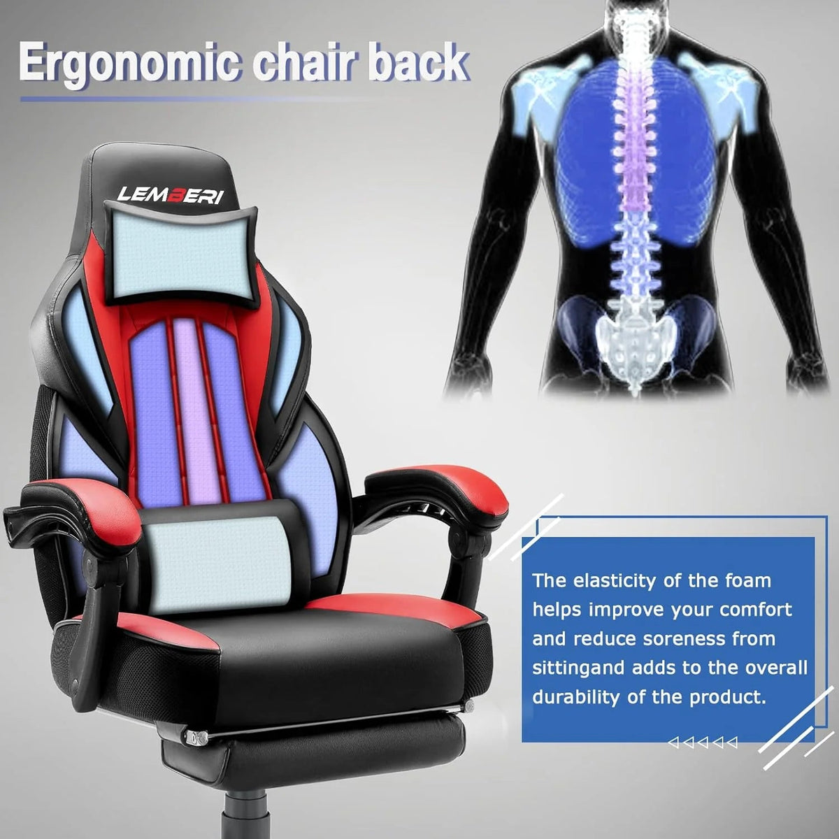 Big And Tall Gaming Chair With Footrest, 400 LB Capacity