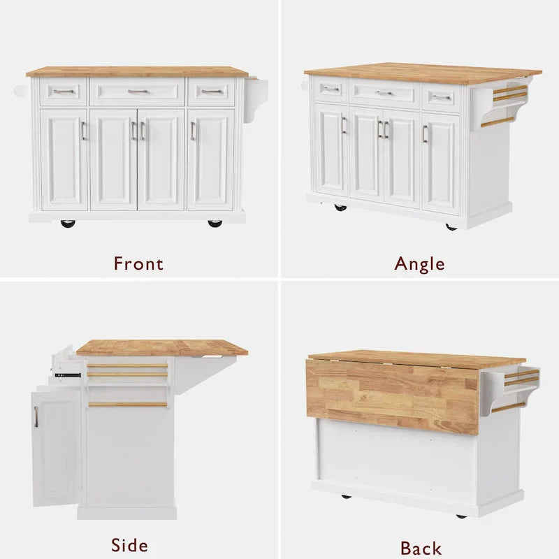 Kitchen Island Cart With Wood Drop Leaf, 54.1 x 29.5 x 35.9 Inches, White