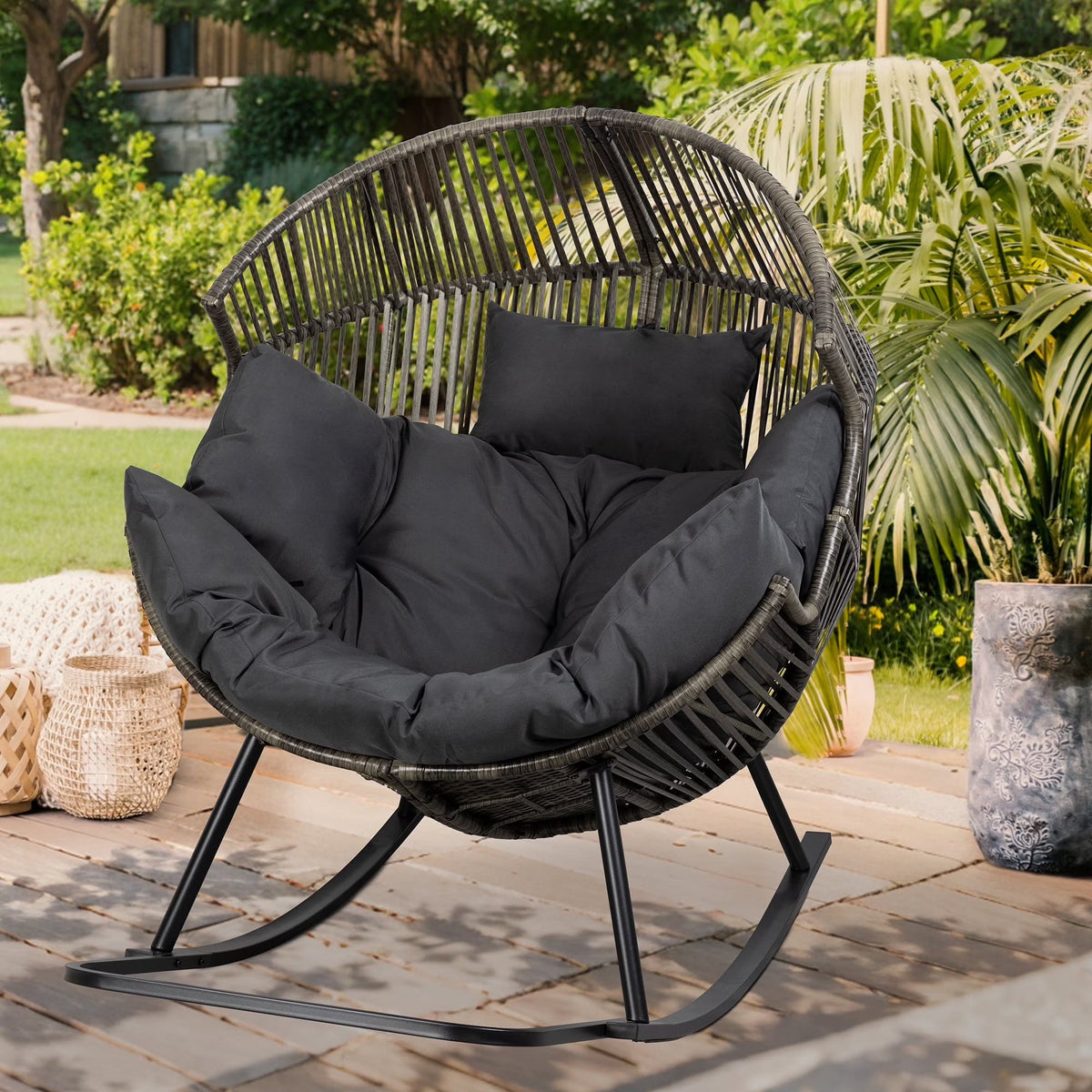 Walsunny Outdoor Patio Wicker Oversized Egg Chair With Cushion