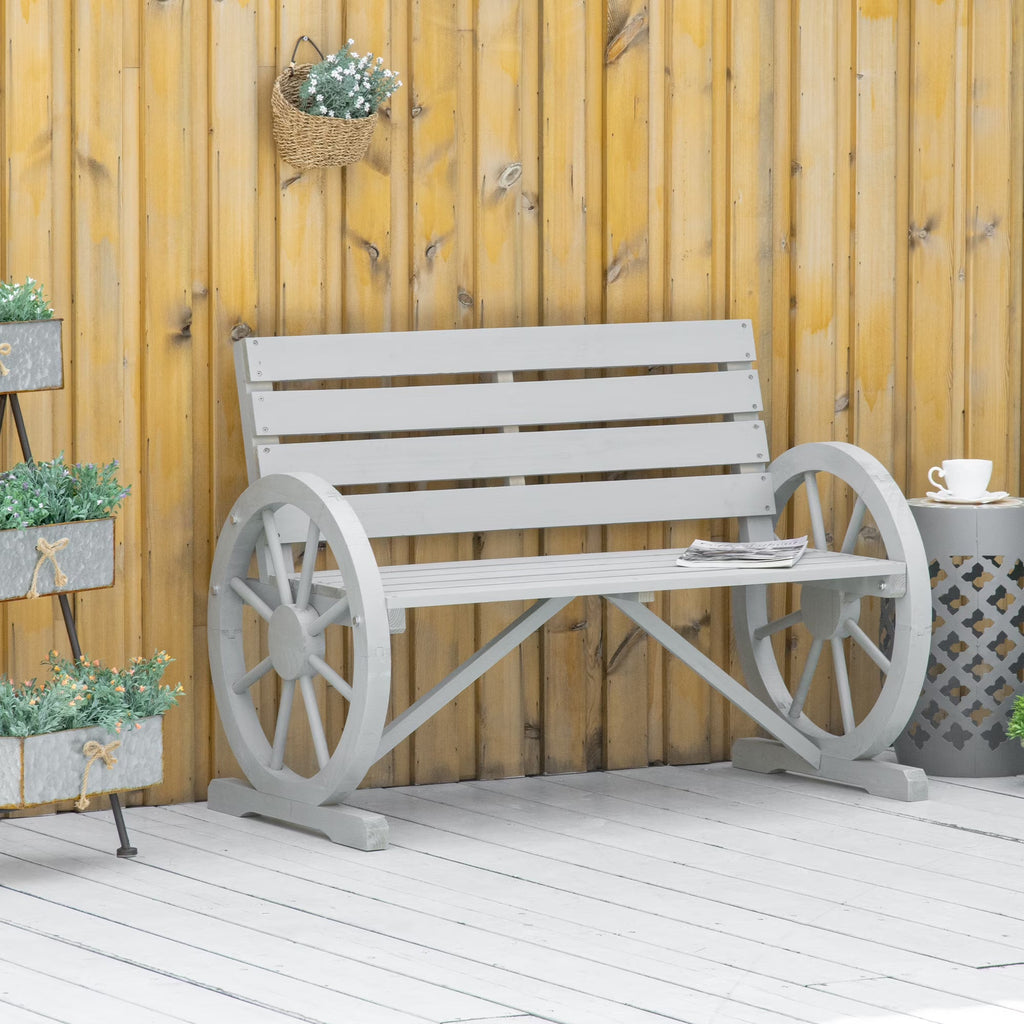 Outsunny Wooden Wagon Wheel Bench, 2-Person, Fir Wood, Carbonized, 41.5in L x 23.25in W x 29.5in H - 84B-183