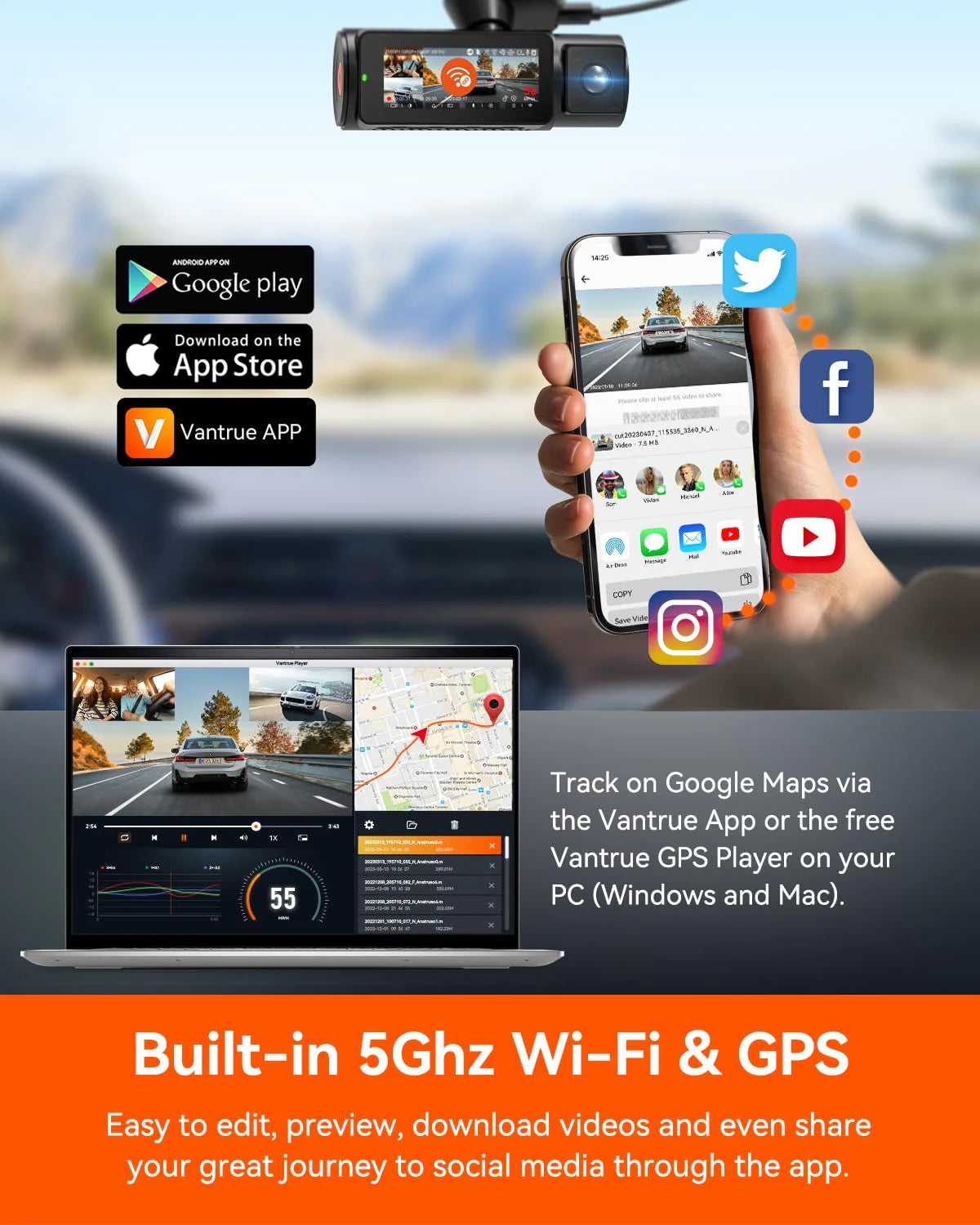 Vantrue 3-Channel 4K WiFi Dash Cam - N4 Pro