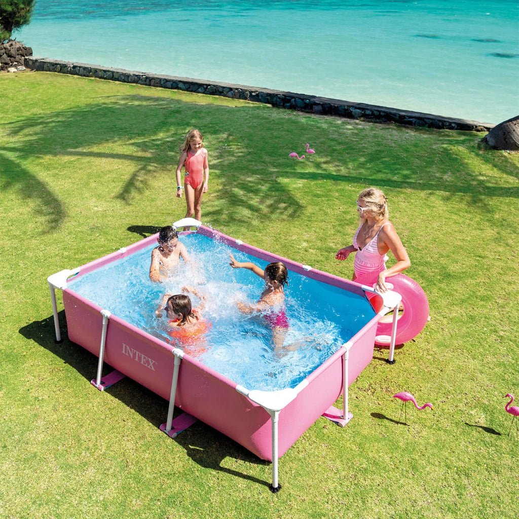 INTEX Rectangular Metal Frame Above Ground Swimming Pool, Pink, 7ft x 23in