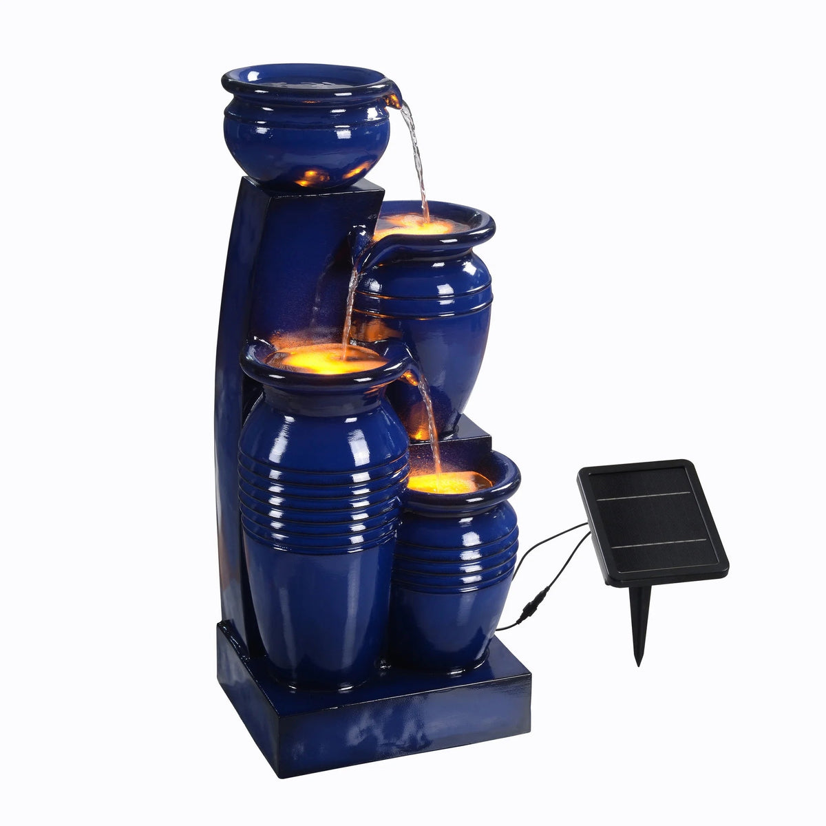Teamson Home 28.74 in Solar 4-Tier Cascading Bowl Water Fountain With LED Lights - Navy