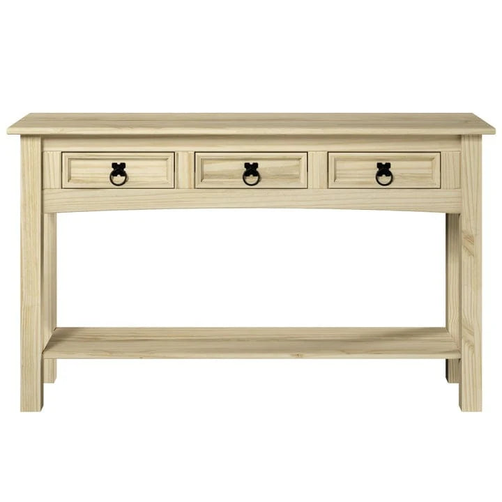 Solid Pine Wood Console Table With 3 Drawers - 47.99in W x 12.64in D x 28.82in H
