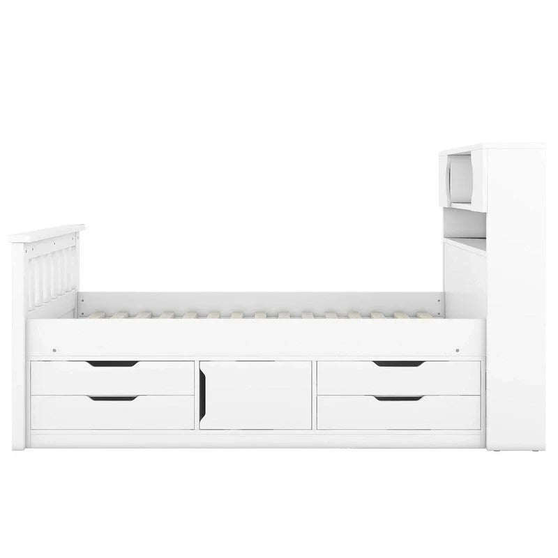 Twin/Full Captain Platform Bed With 4 Drawers And Storage Bookcase Headboard