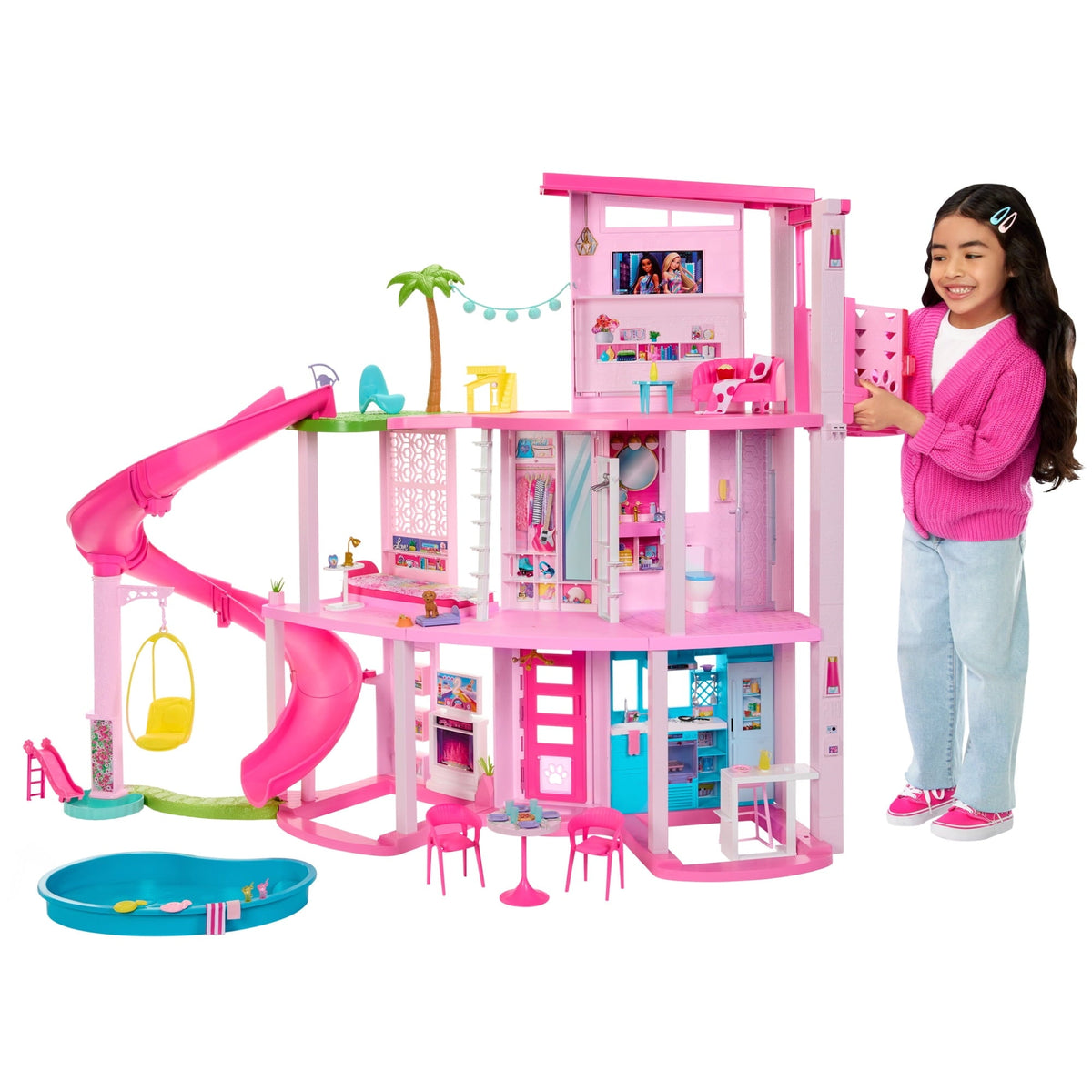 Barbie Dreamhouse Dollhouse Playset With 3-Story Spiral Slide And 75+ Pieces