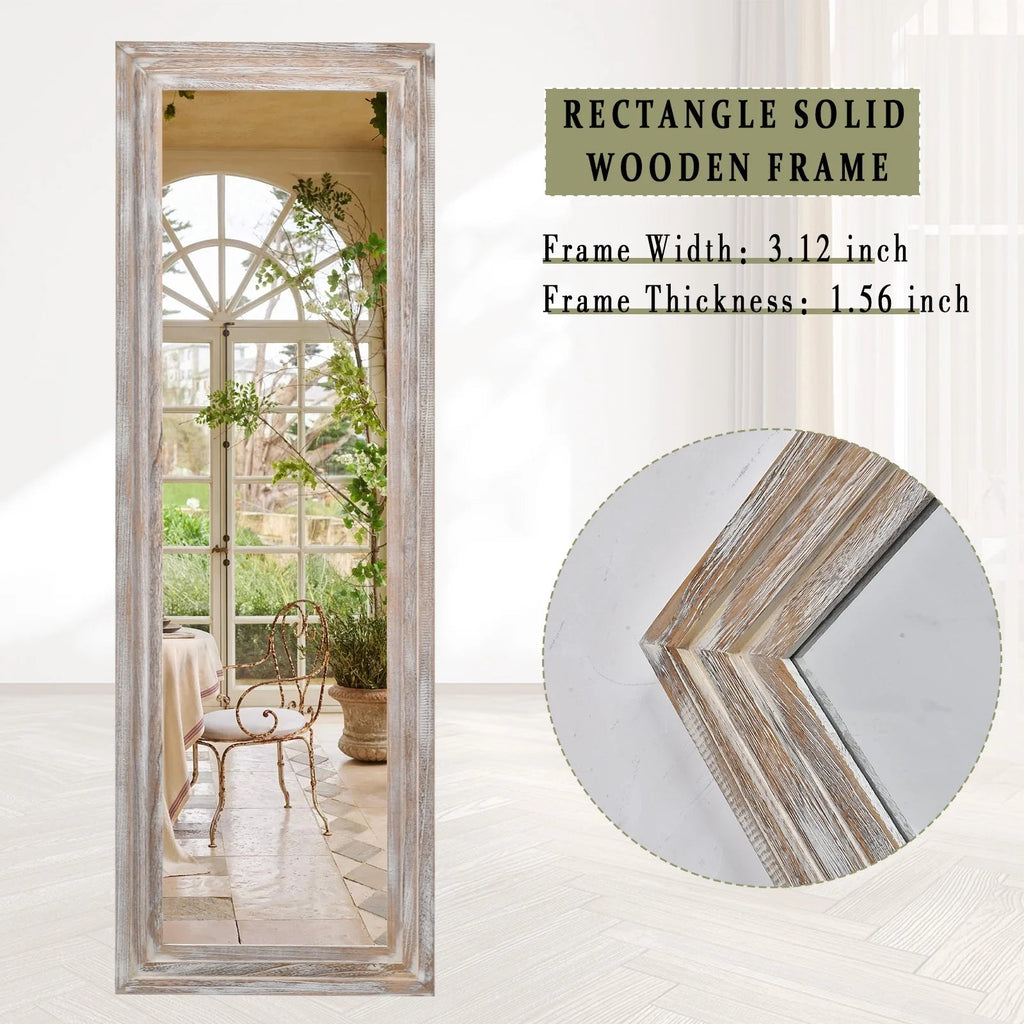 BEAUTYPEAK Full Length Floor Mirror With Stand, 64 x 21 in, Retro White