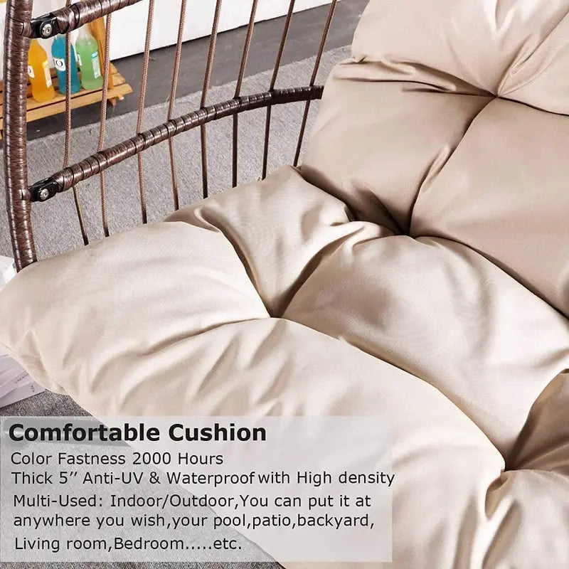 Nicesoul Foldable PE Wicker Hanging Egg Chair With Stand, Cushion And Pillow, 350 lb - Brown