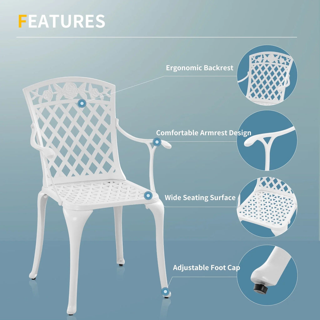 Withniture Cast Aluminum Patio Bistro Chairs, Set Of 2, 17.3 x 17 x 37.5 in, White