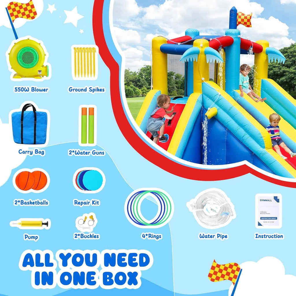 Inflatable Water Slide Bounce House With 550 W Blower, 8-In-1, 467 x 367 x 257 cm