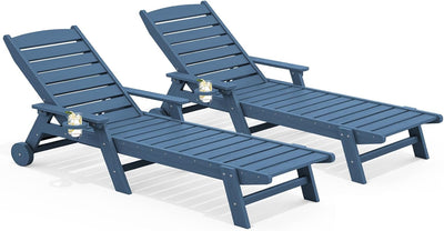 SERWALL Patio Chaise Lounge Chair Set Of 2, 78 Inch, 5-Position Adjustable, HDPE - Blue