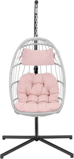 Yechen Indoor Outdoor Wicker Hanging Egg Chair With Stand, 38 x 38 x 78 Inches, 350 lbs, Charcoal Grey - EG-001