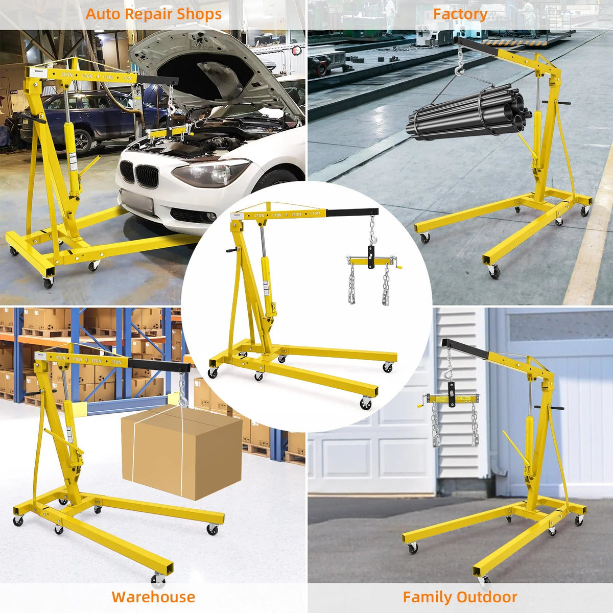 JoanKaren Hydraulic Engine Hoist 4400 lbs, Folding, Yellow - PAU_0LMM