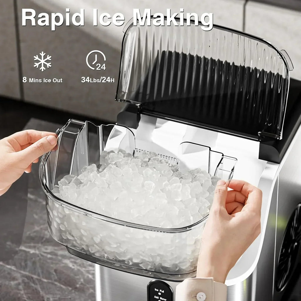Countertop Nugget Ice Maker, 1.1 Liters, 34 lbs/24H, 8.66 x 11.30 x 12.68 inches, Black