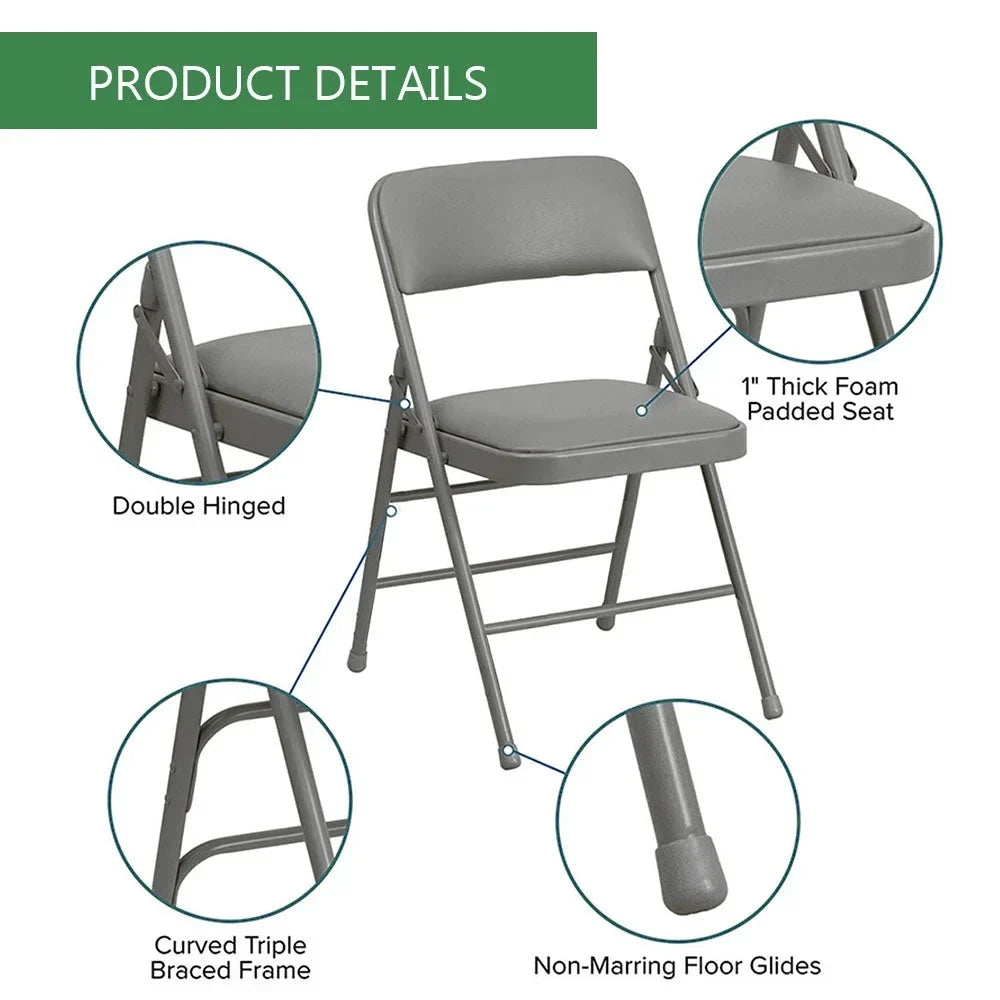 Amazingforless 2-Pack Folding Chairs With Metal Frame, Backrest And Padded Seats - Grey