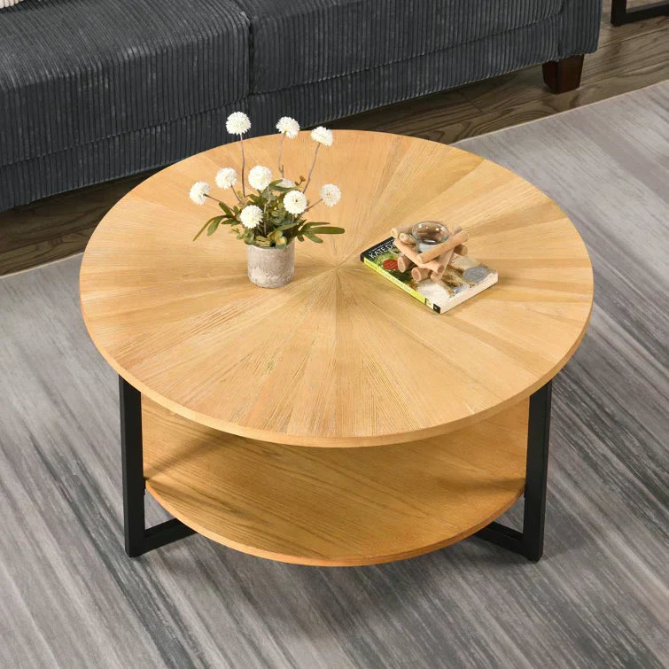 Round Coffee Table With Storage Shelf - 33.5 in