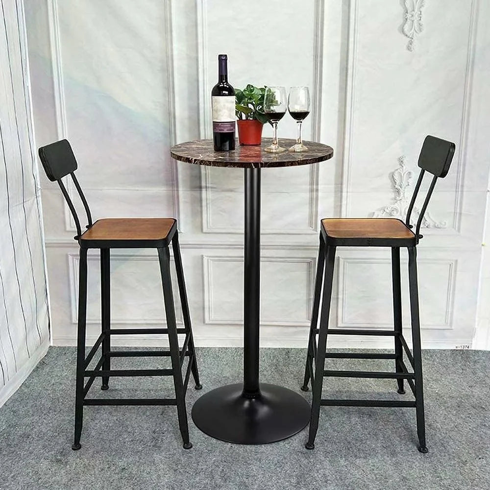 Round Bar-Height Bistro Pub Table With Metal Base And MDF Top, 23.8 x 23.8 x 39.5 Inch