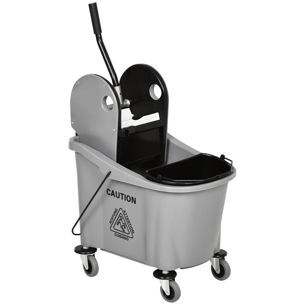 HOMCOM 9.5 Gallon Mop Bucket With Wringer Cleaning Cart, 38 Quart, Grey