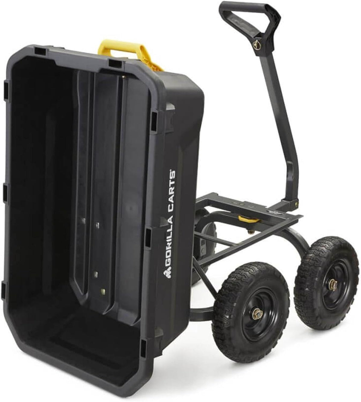 Poly Dump Garden Cart With No-Flat Tires And Serrated Shovel, 7 Cubic Feet, 1,200 lb Capacity, Black