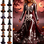 KICILVS Gothic Clothes For Women Black Spiderweb And Spider Print Flowing V Neck Long Maxi Dress Halloween Cosplay Gothic Party Dress