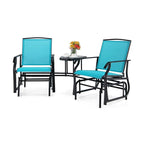 2-Person Double Swing Glider Chair With Glass Table, Steel And Fabric - 77in x 34in x 36in
